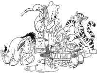 A coloring page of winnie the pooh - group